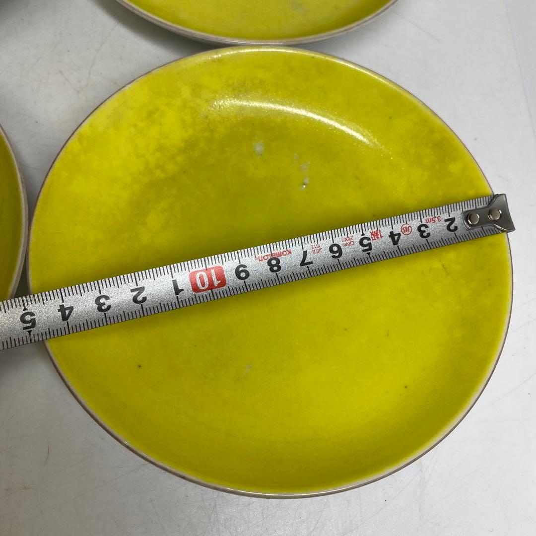 中国清時代　黄釉中皿4枚　幅約15㎝ 東さ8-0328☆2F