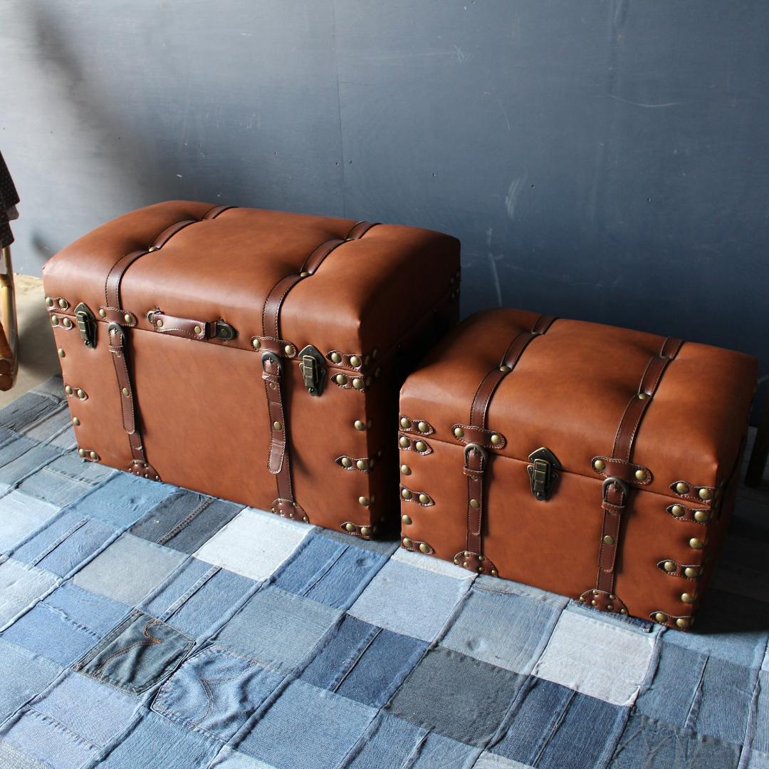 クラシックスタイル トランク収納ボックス セット 衣装ケース アンティーク鋲