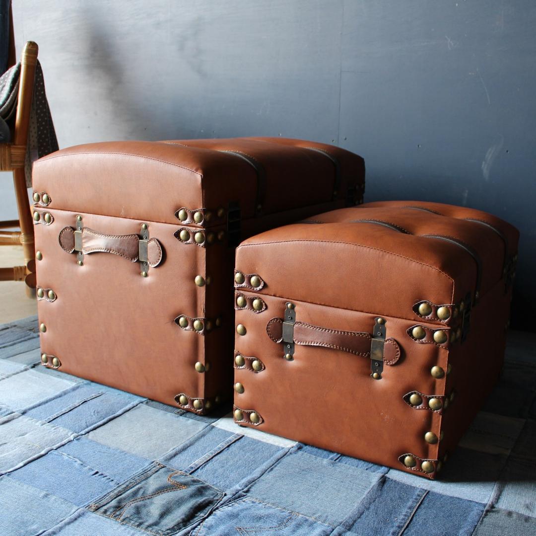 クラシックスタイル トランク収納ボックス セット 衣装ケース アンティーク鋲