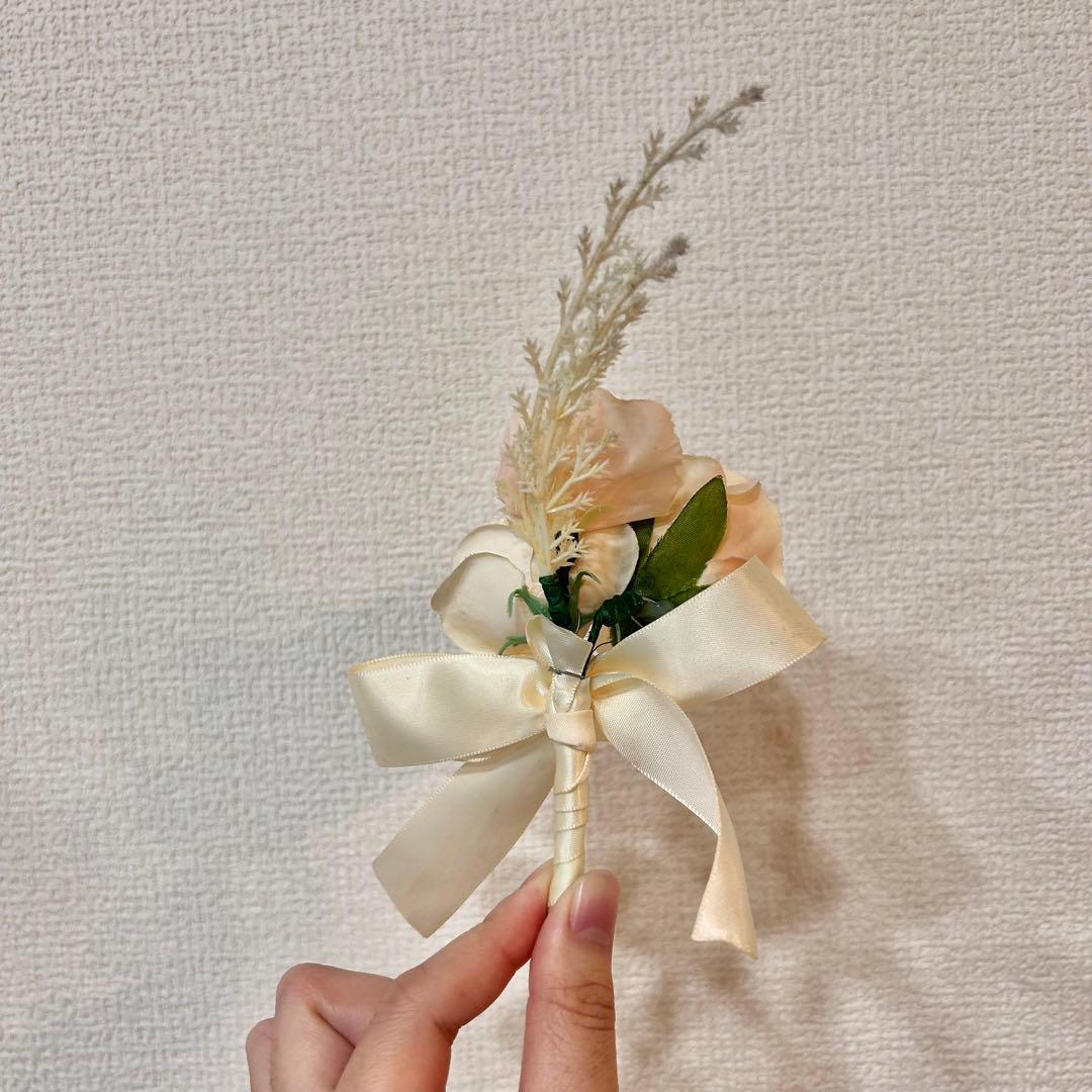 高品質造花ブーケ&ブーケトニア セット ◆ サーモンピンク／淡テラコッタ