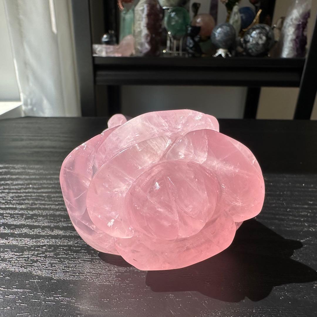 天然石ローズクォーツの薔薇　置物　彫物NO.031811