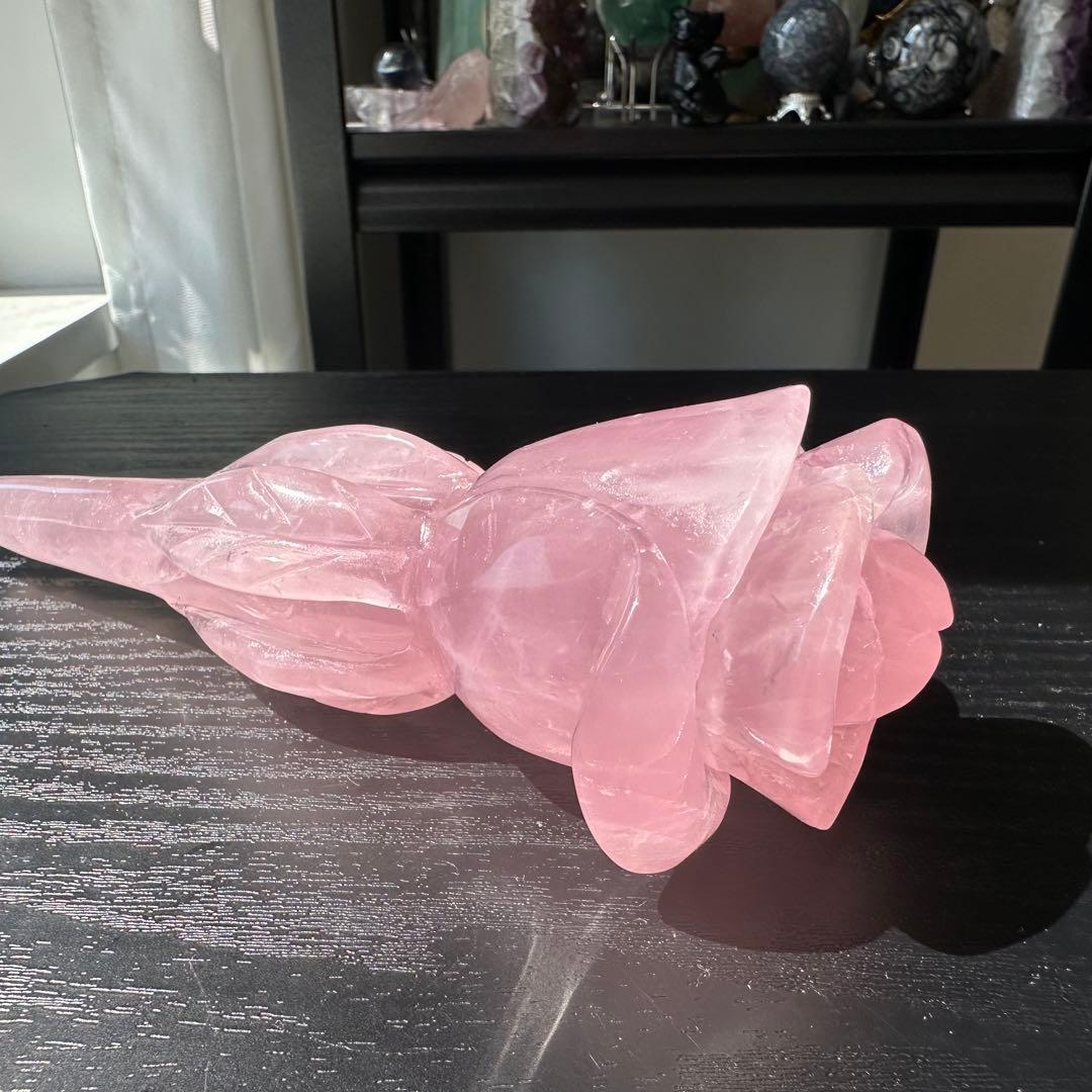 天然石ローズクォーツの薔薇　置物　彫物NO.031811