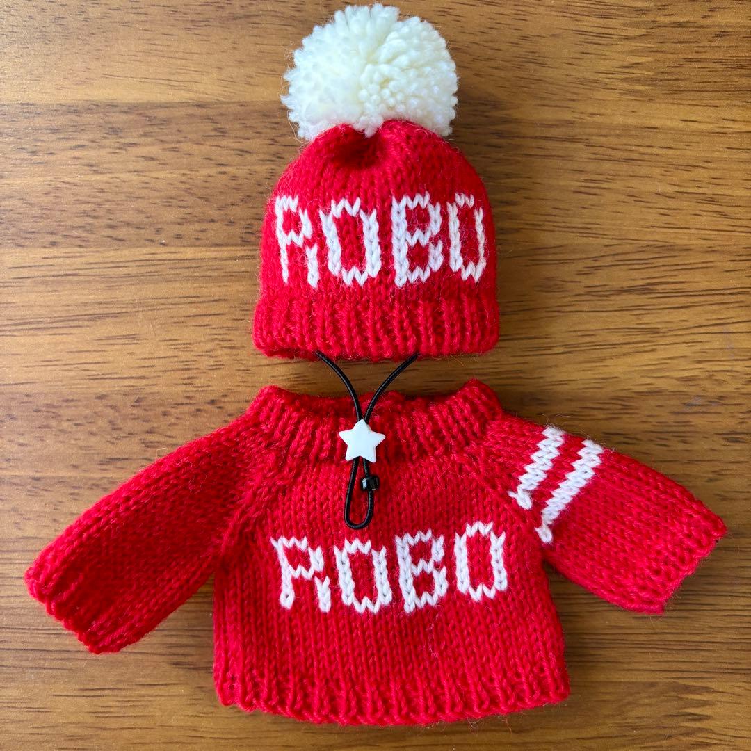 専用　雪模様いっぱい編み込んだセーターとニット帽＊グレージュ　雪模様赤のセット