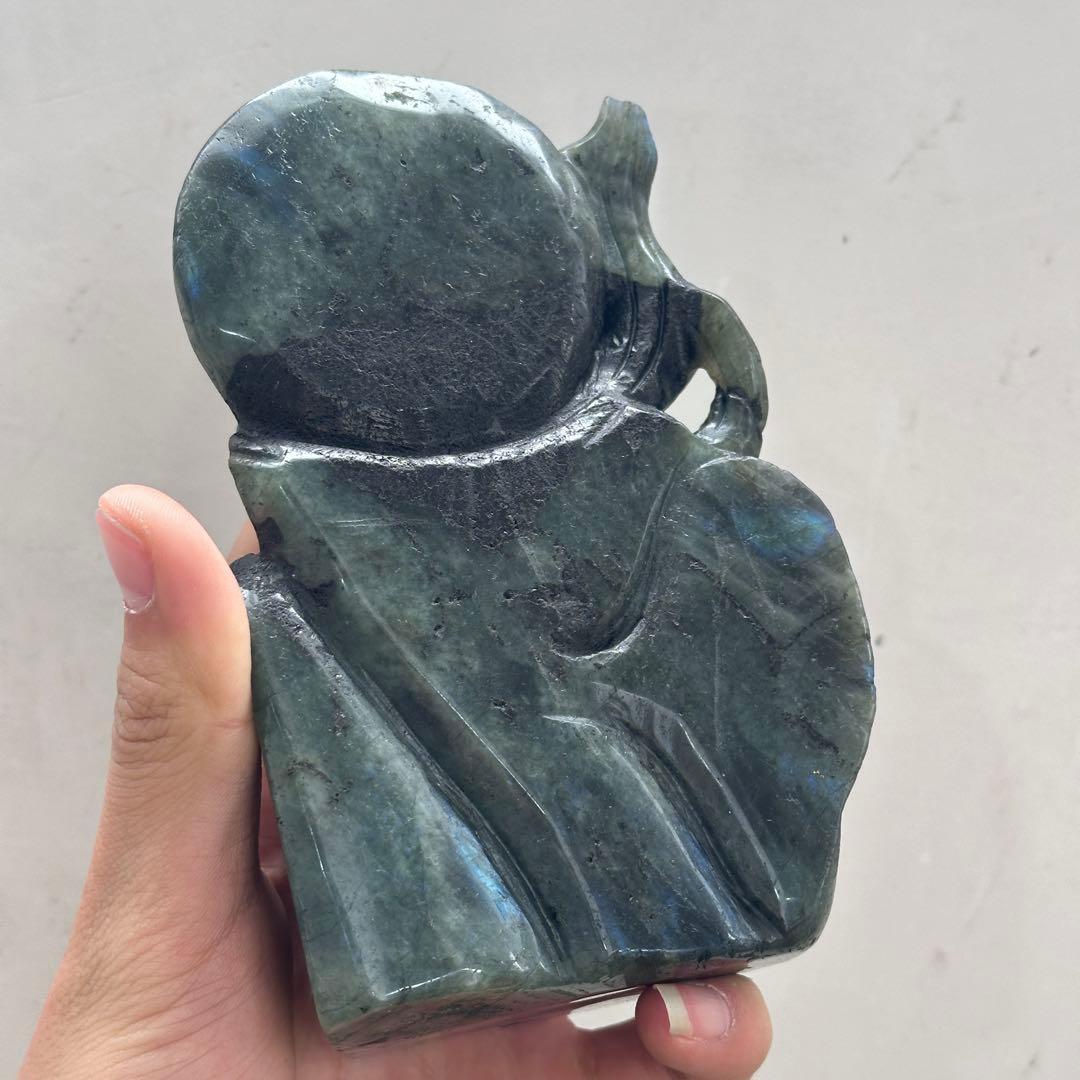 天然石 ラブラドライトの九尾　置物　彫り物 BY 002