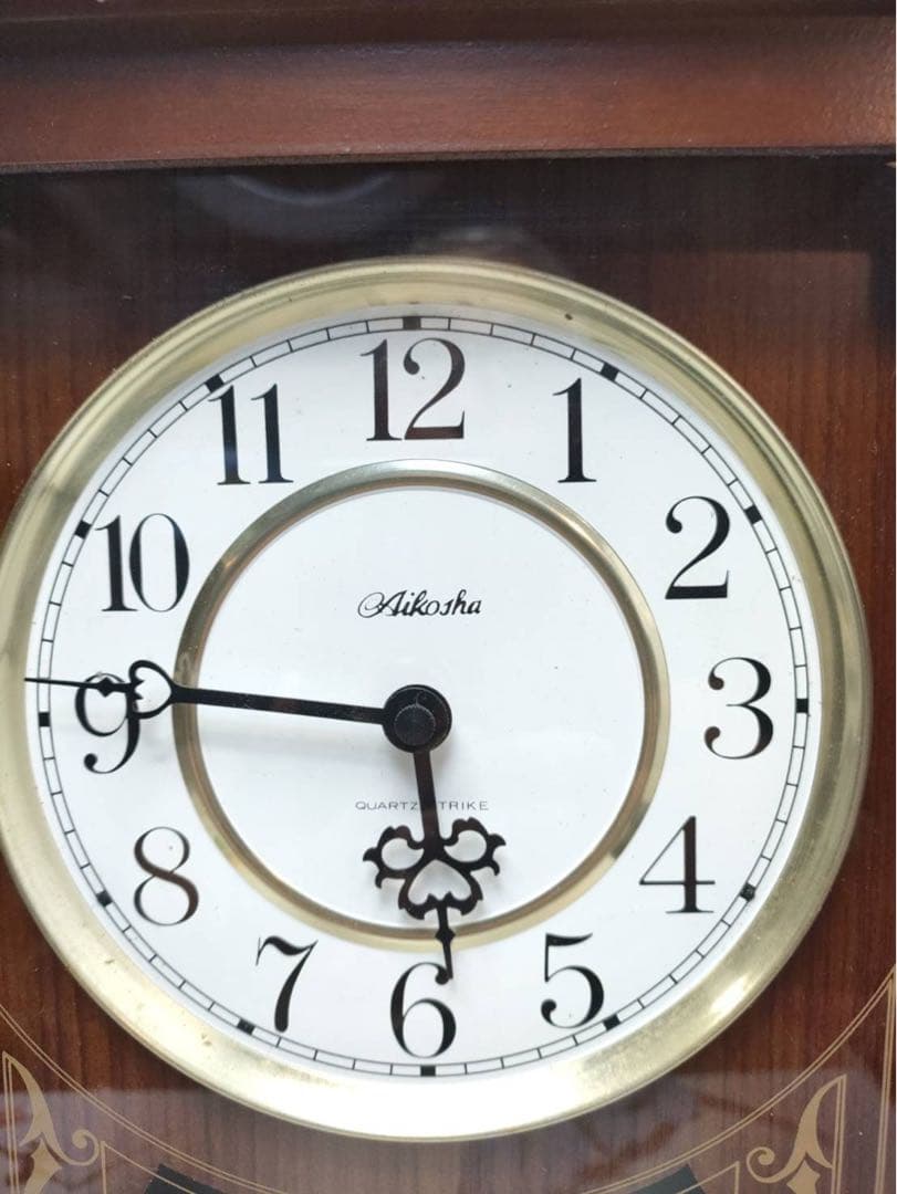 G1674　アンティーク調 掛時計 愛工舎 クォーツ式 振り子時計 報時機能付き
