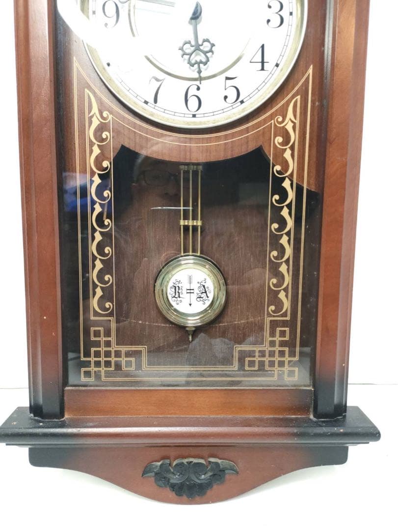 G1674　アンティーク調 掛時計 愛工舎 クォーツ式 振り子時計 報時機能付き