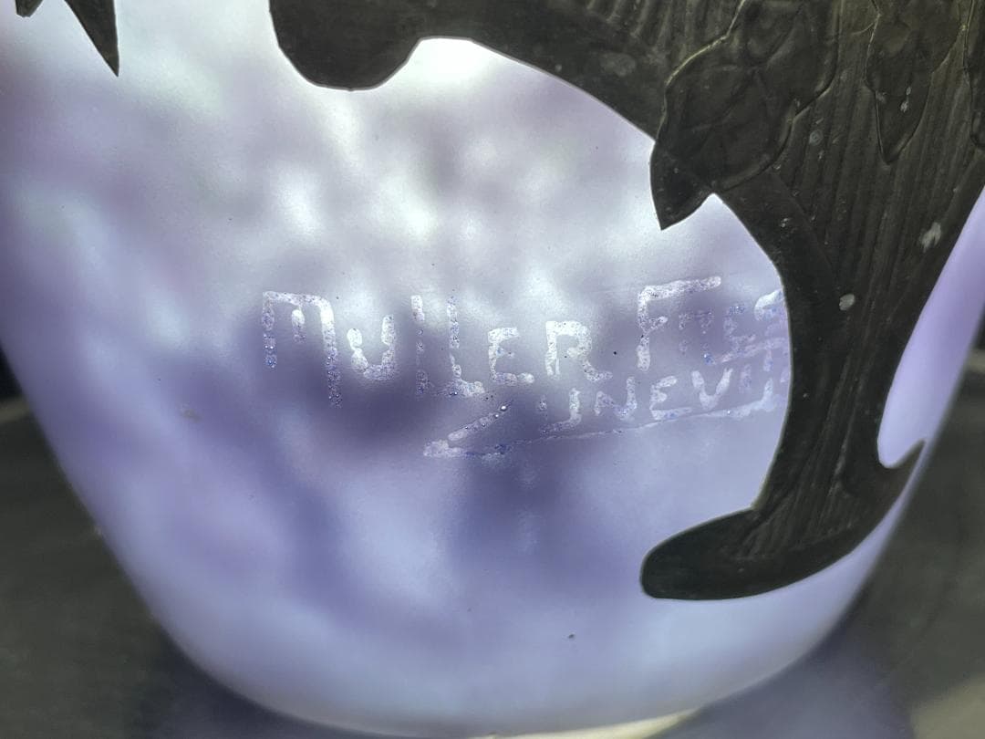 【アンティーク】ミューラー兄弟 「リボンと花籠」フラワーベース