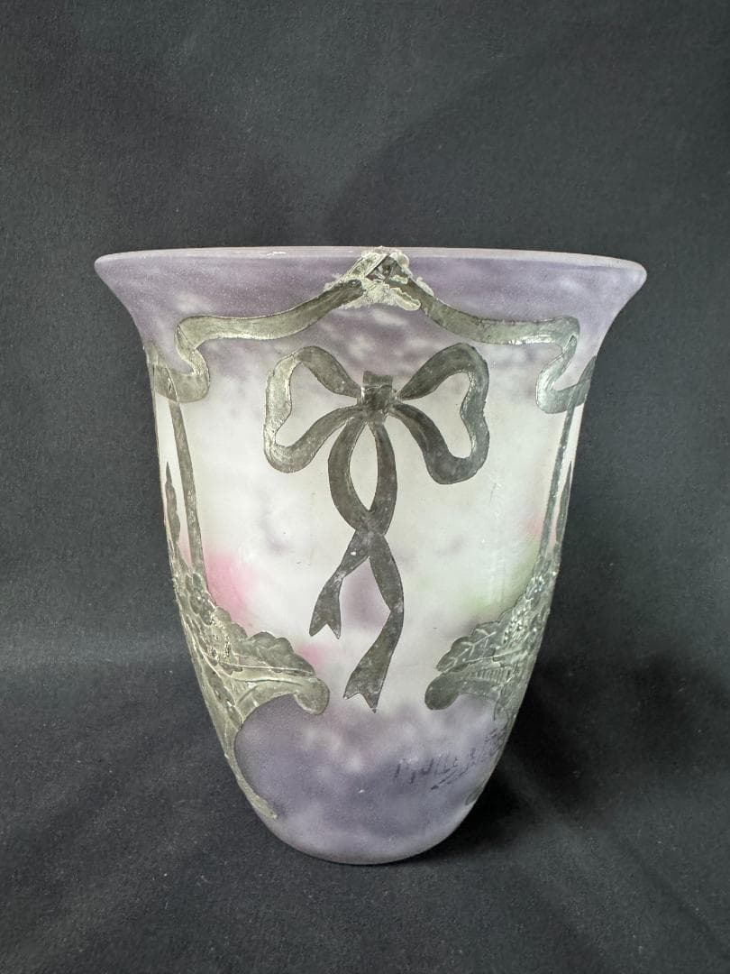 【アンティーク】ミューラー兄弟 「リボンと花籠」フラワーベース