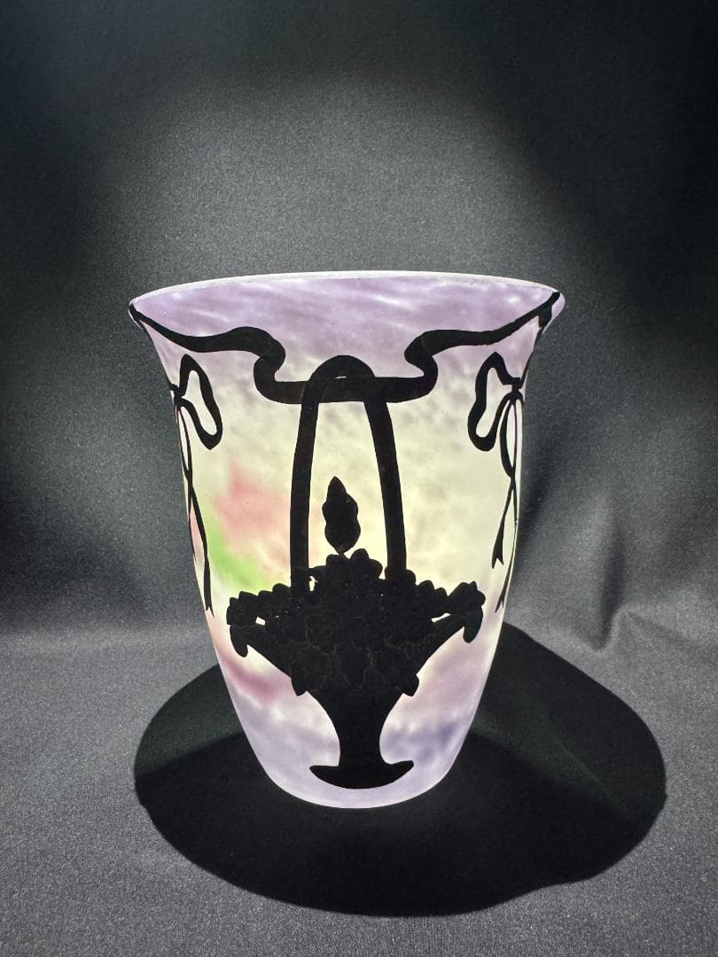 【アンティーク】ミューラー兄弟 「リボンと花籠」フラワーベース