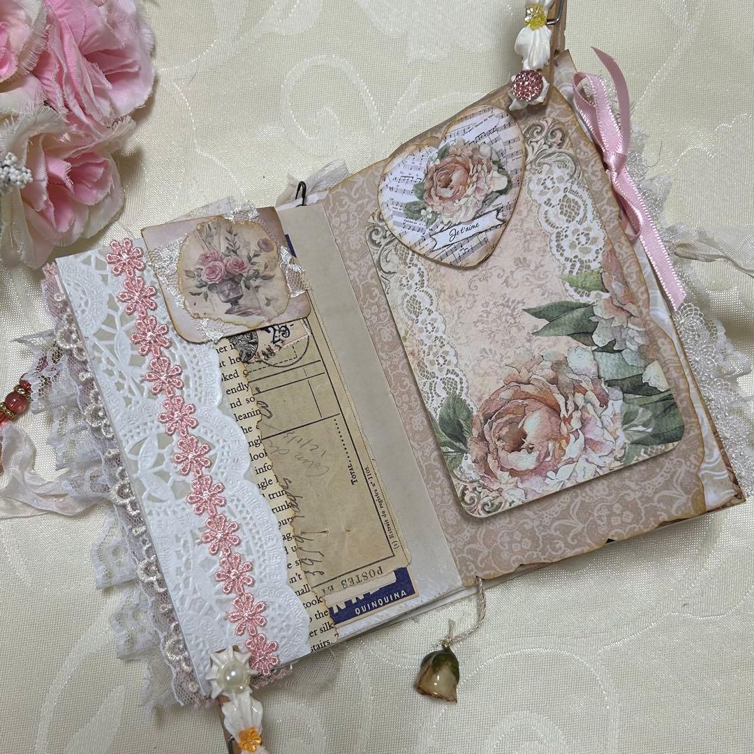 薔薇とレースのジャンクジャーナル・雑記帳　ミニタイプ　幸せの予感♡