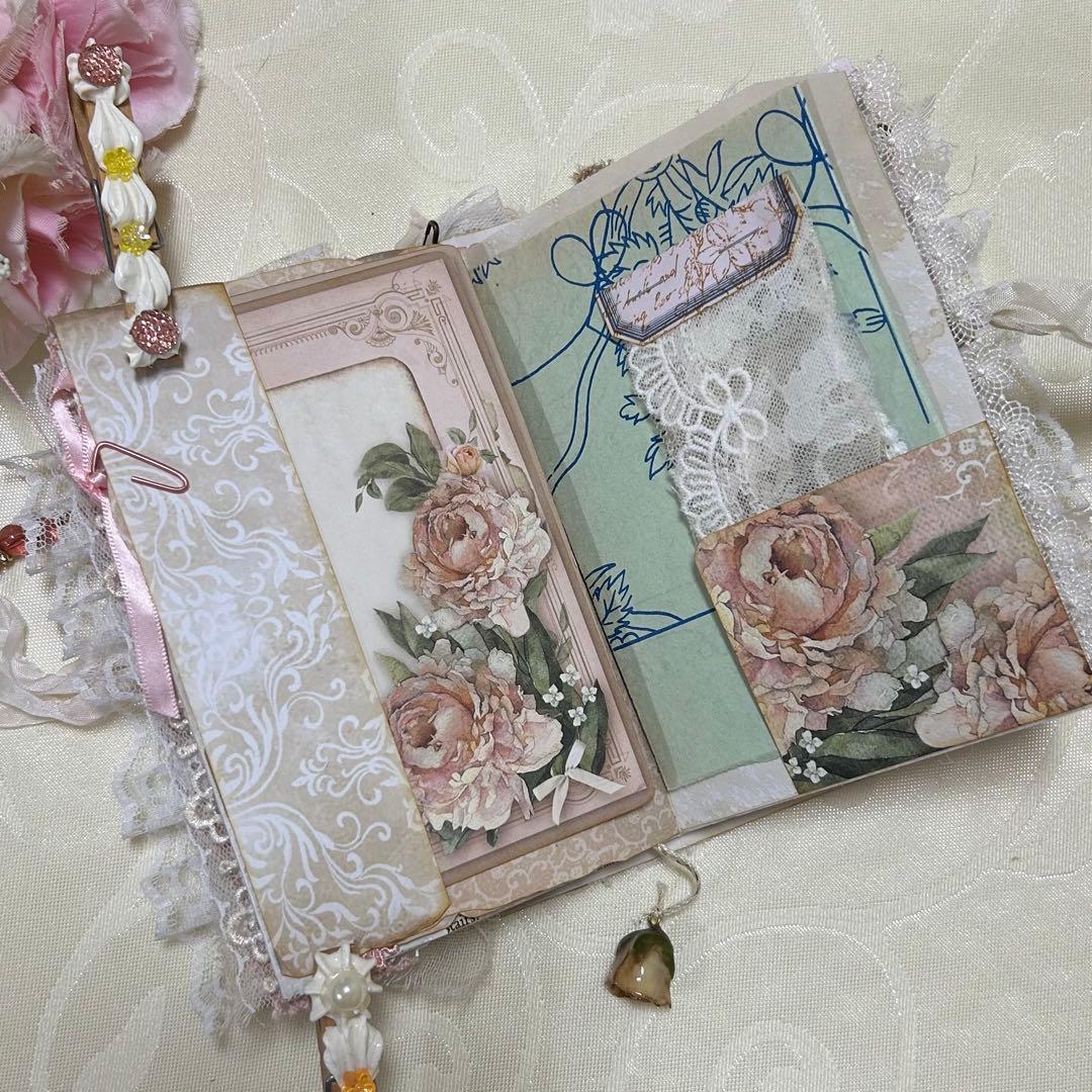 薔薇とレースのジャンクジャーナル・雑記帳　ミニタイプ　幸せの予感♡
