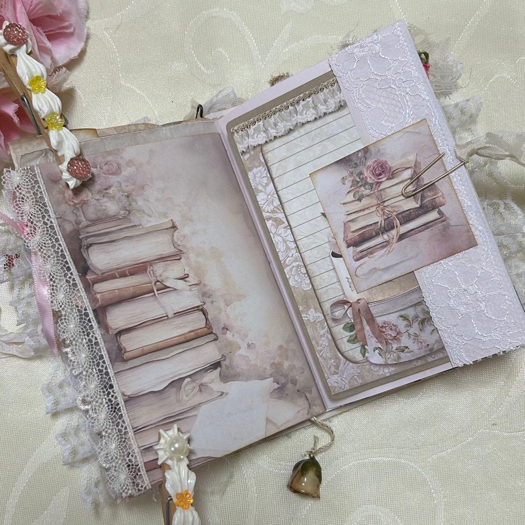 薔薇とレースのジャンクジャーナル・雑記帳　ミニタイプ　幸せの予感♡
