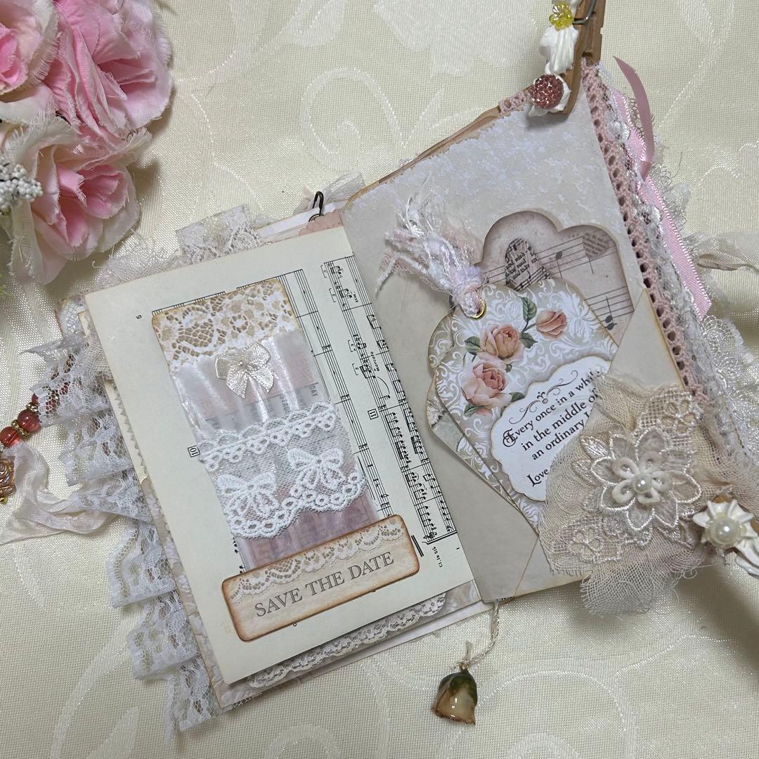 薔薇とレースのジャンクジャーナル・雑記帳　ミニタイプ　幸せの予感♡