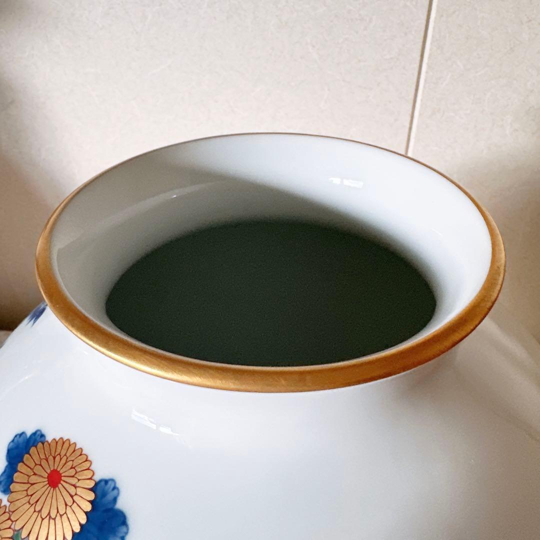 K916/香蘭社 染錦花車 花瓶 磁芸工房謹製 金彩 花器 有田焼 壺 花入