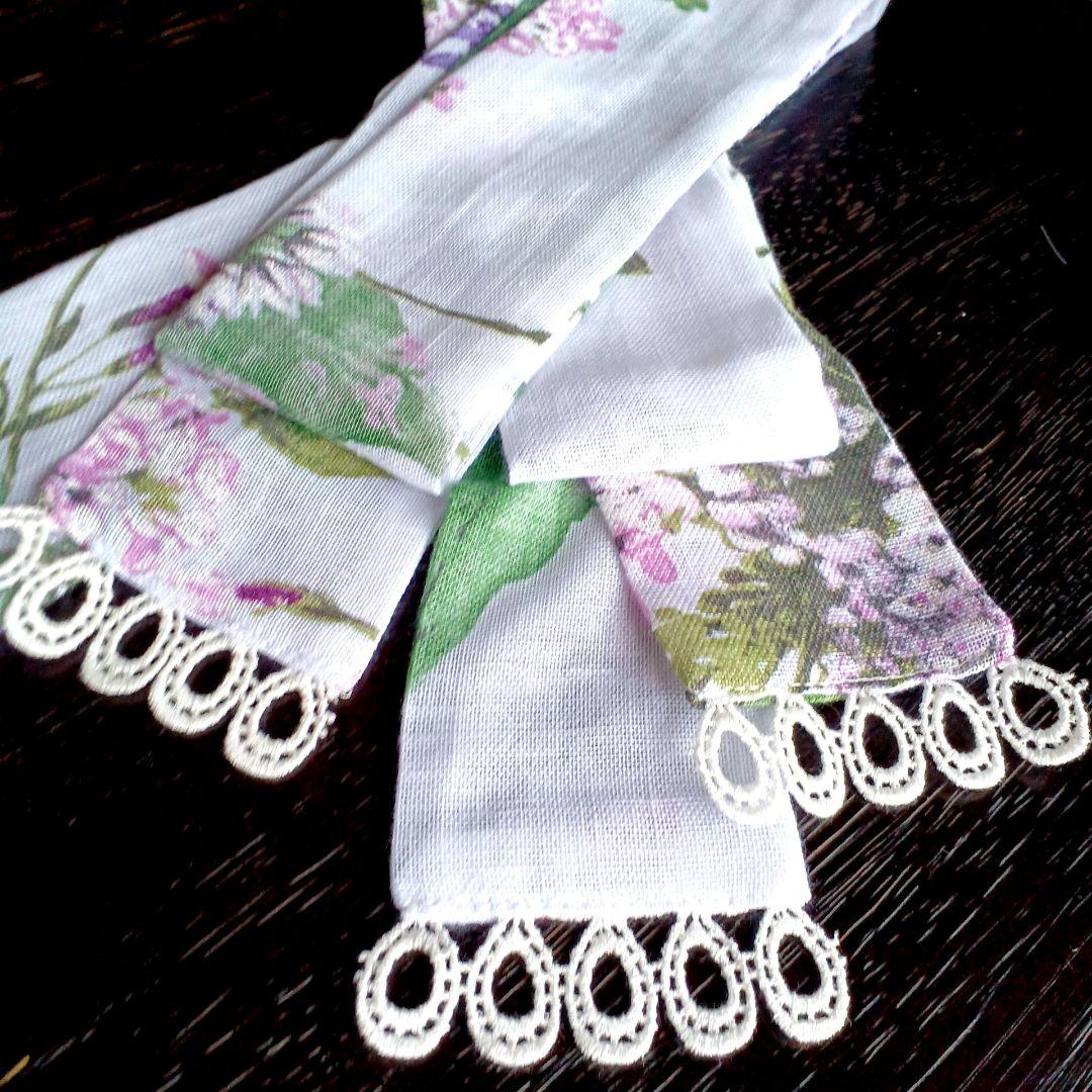 カフェカーテン【ボタニカルプリントレース　のれんスタイルタッセル付】ハンドメイド