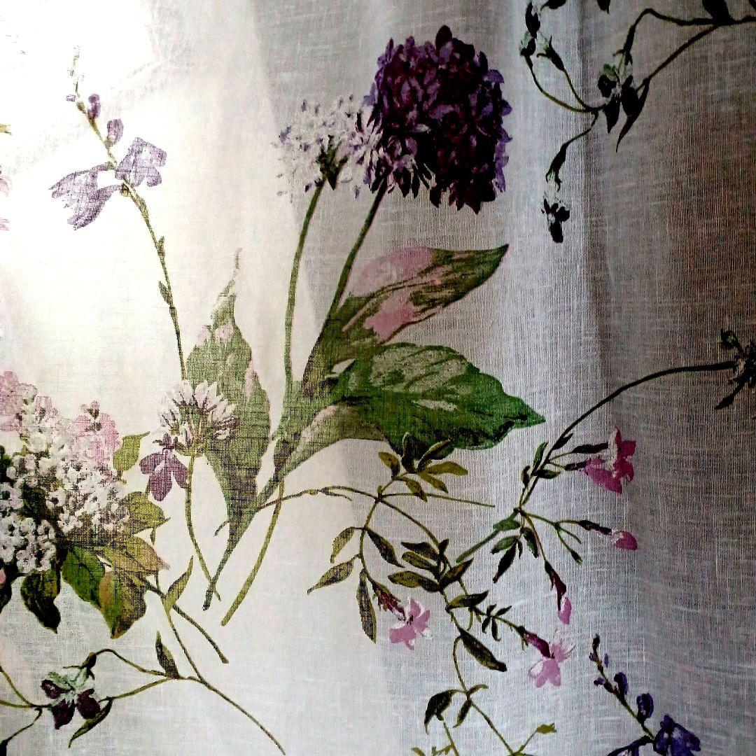 カフェカーテン【ボタニカルプリントレース　のれんスタイルタッセル付】ハンドメイド