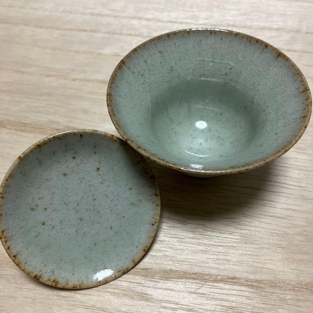 D-4 青龍窯 蓋付湯呑み 4客セット 青磁 貫入 煎茶道具 茶器 和食器