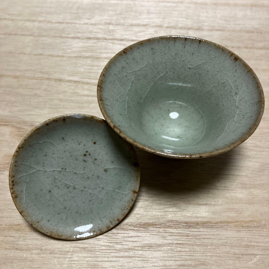 D-4 青龍窯 蓋付湯呑み 4客セット 青磁 貫入 煎茶道具 茶器 和食器