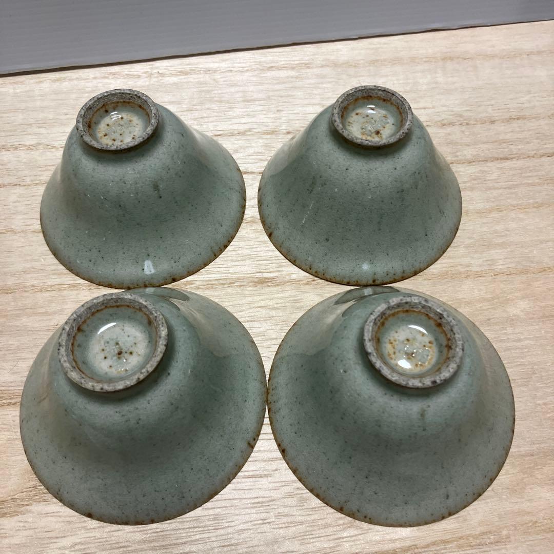 D-4 青龍窯 蓋付湯呑み 4客セット 青磁 貫入 煎茶道具 茶器 和食器