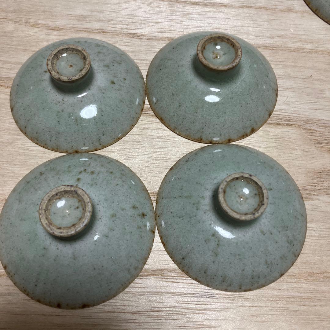 D-4 青龍窯 蓋付湯呑み 4客セット 青磁 貫入 煎茶道具 茶器 和食器