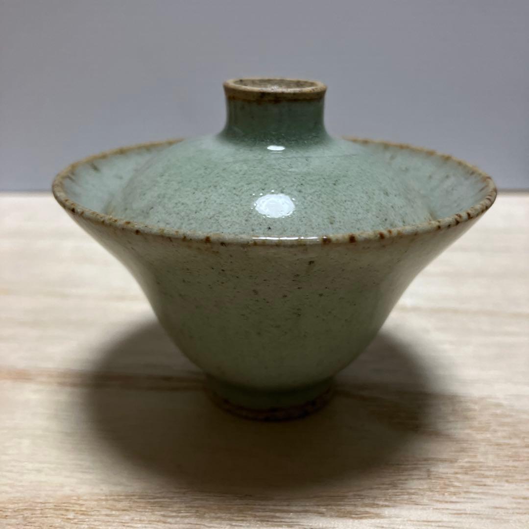 D-4 青龍窯 蓋付湯呑み 4客セット 青磁 貫入 煎茶道具 茶器 和食器