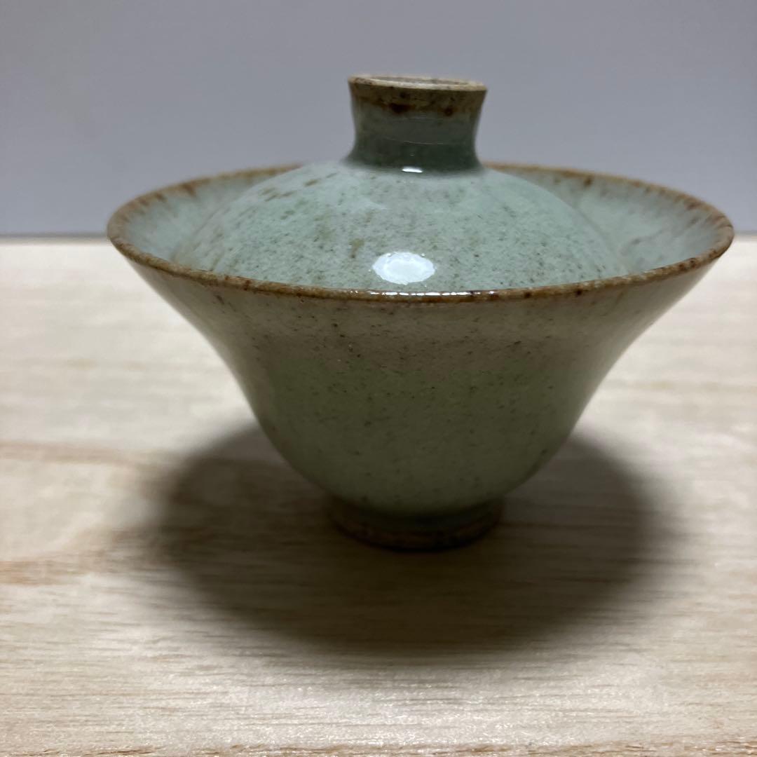 D-4 青龍窯 蓋付湯呑み 4客セット 青磁 貫入 煎茶道具 茶器 和食器