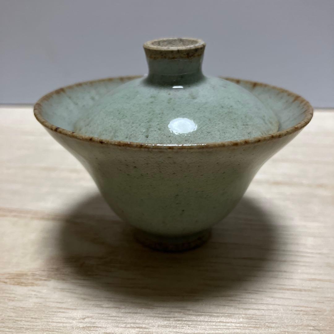 D-4 青龍窯 蓋付湯呑み 4客セット 青磁 貫入 煎茶道具 茶器 和食器