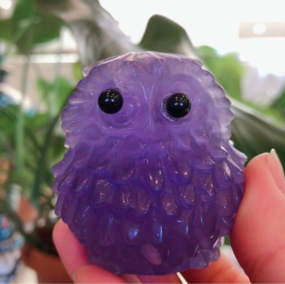 【縁起物】☆フローライトフクロウ置物☆