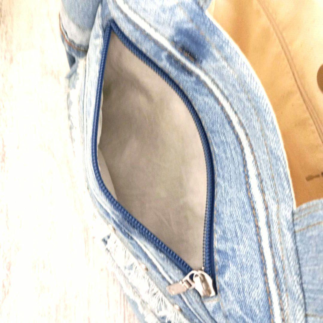 No.002 リメイクデニム★サイドポケットトートバッグ＋ショルダーストラップ