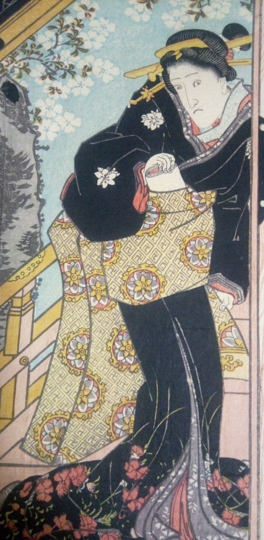 浮世絵、役者絵市川九蔵、(三枚綴りの内の１枚です)歌川国貞画(三代豊国) 天保頃