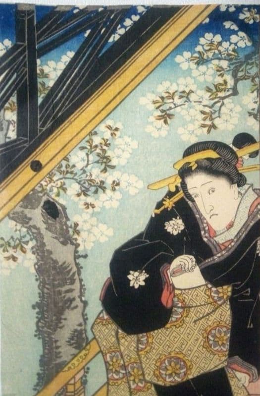 浮世絵、役者絵市川九蔵、(三枚綴りの内の１枚です)歌川国貞画(三代豊国) 天保頃