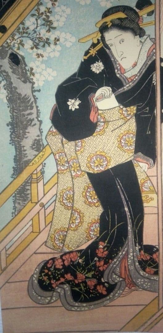 浮世絵、役者絵市川九蔵、(三枚綴りの内の１枚です)歌川国貞画(三代豊国) 天保頃