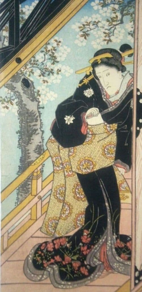 浮世絵、役者絵市川九蔵、(三枚綴りの内の１枚です)歌川国貞画(三代豊国) 天保頃