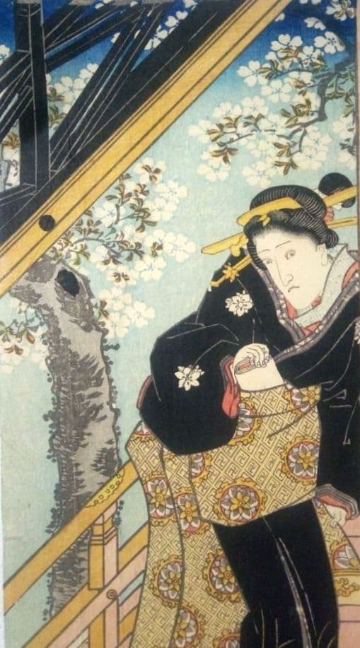 浮世絵、役者絵市川九蔵、(三枚綴りの内の１枚です)歌川国貞画(三代豊国) 天保頃