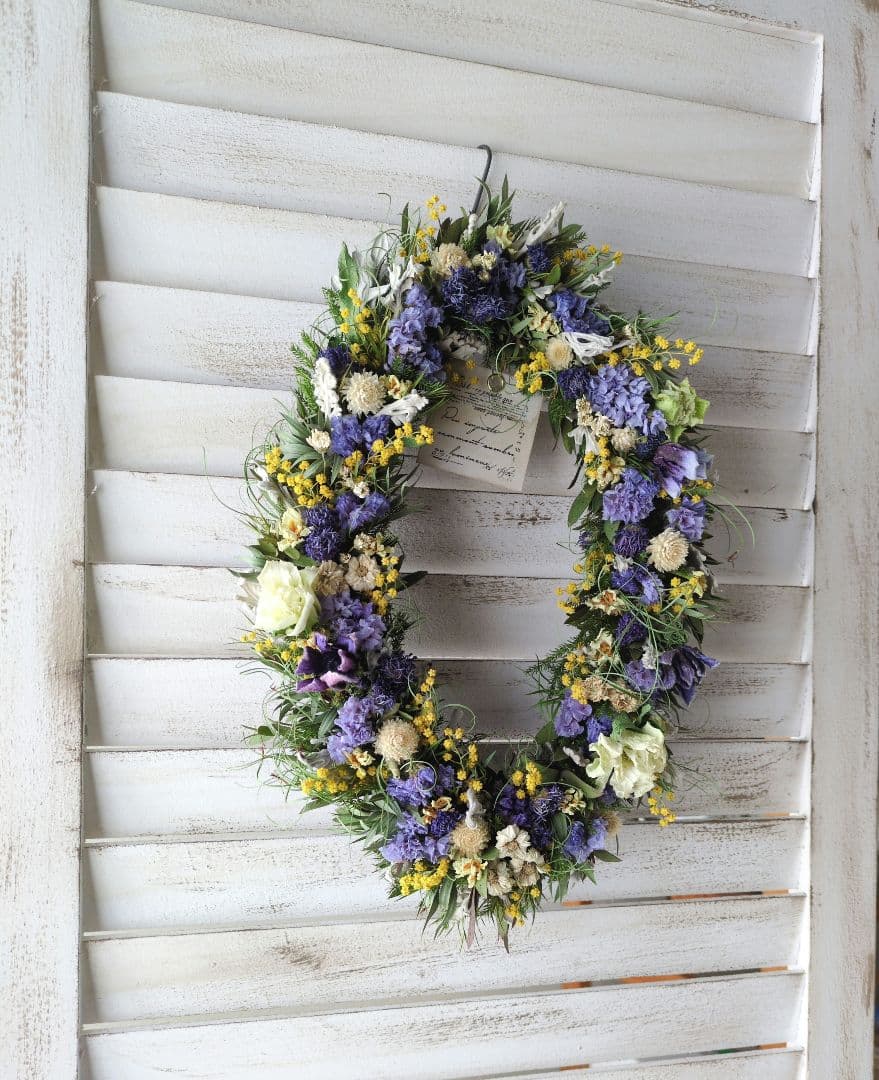 ドライフラワーのオーバルリース　Blue Wreath