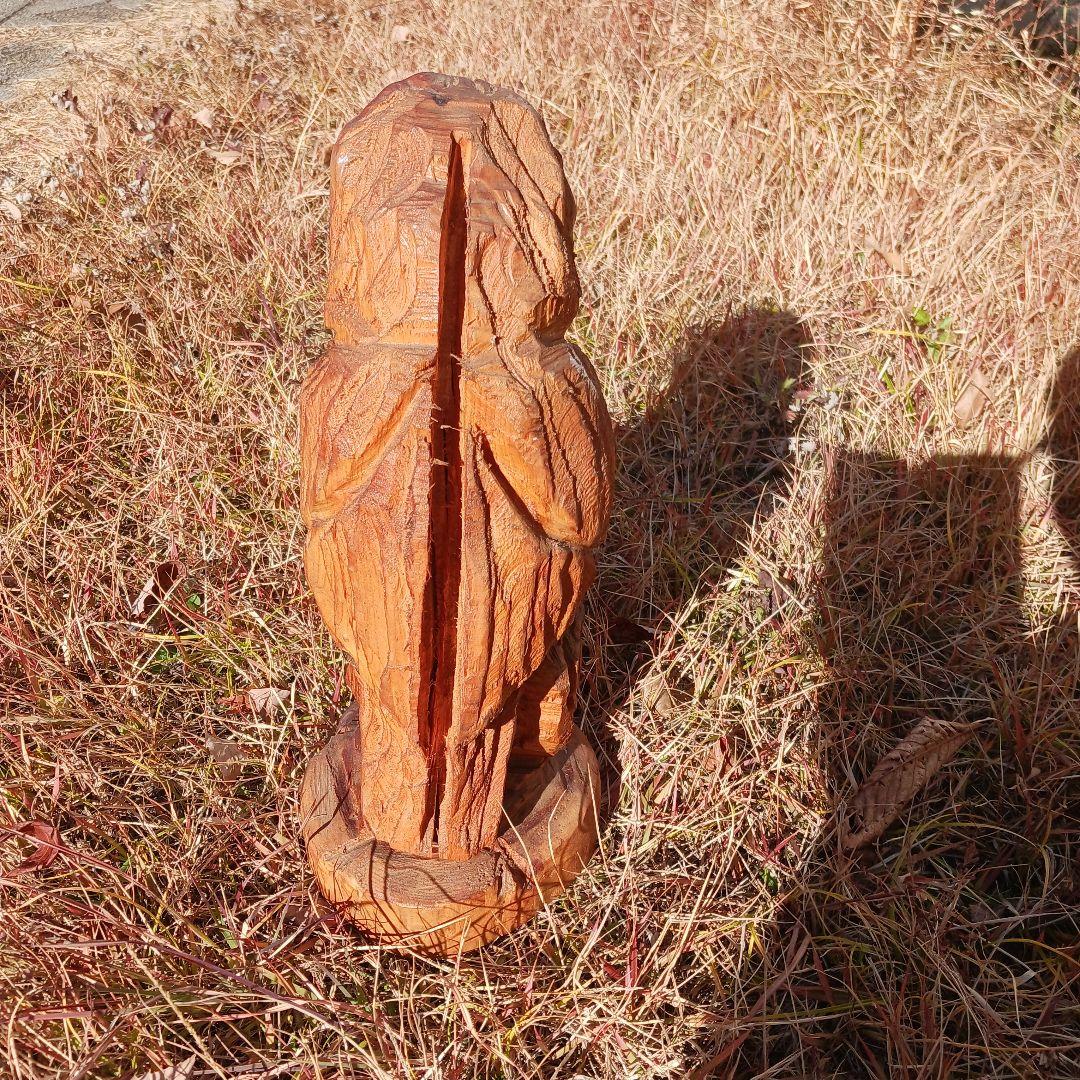 フクロウ　ハンドメード　チエンソーカービング