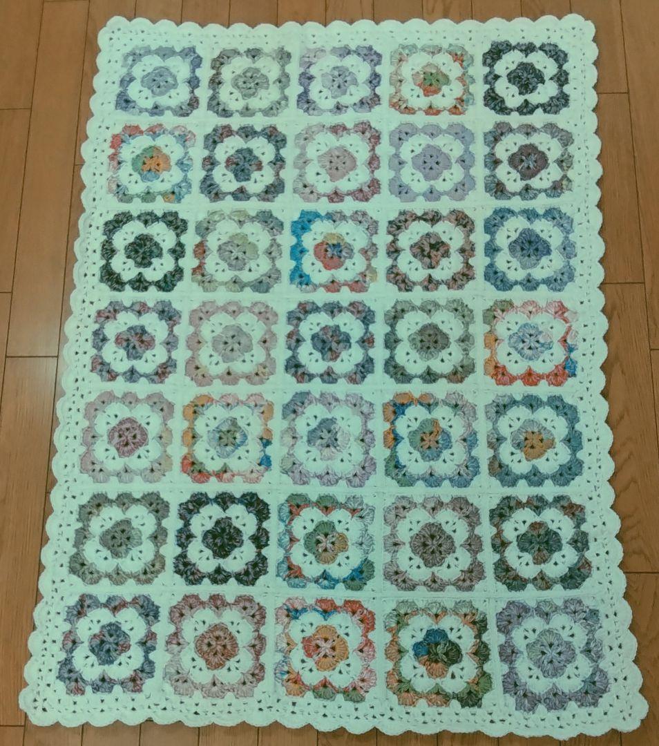 ハンドメイド★かぎ針編★モチーフ編み★貝がらステッチ★ブランケット★マルチカバー