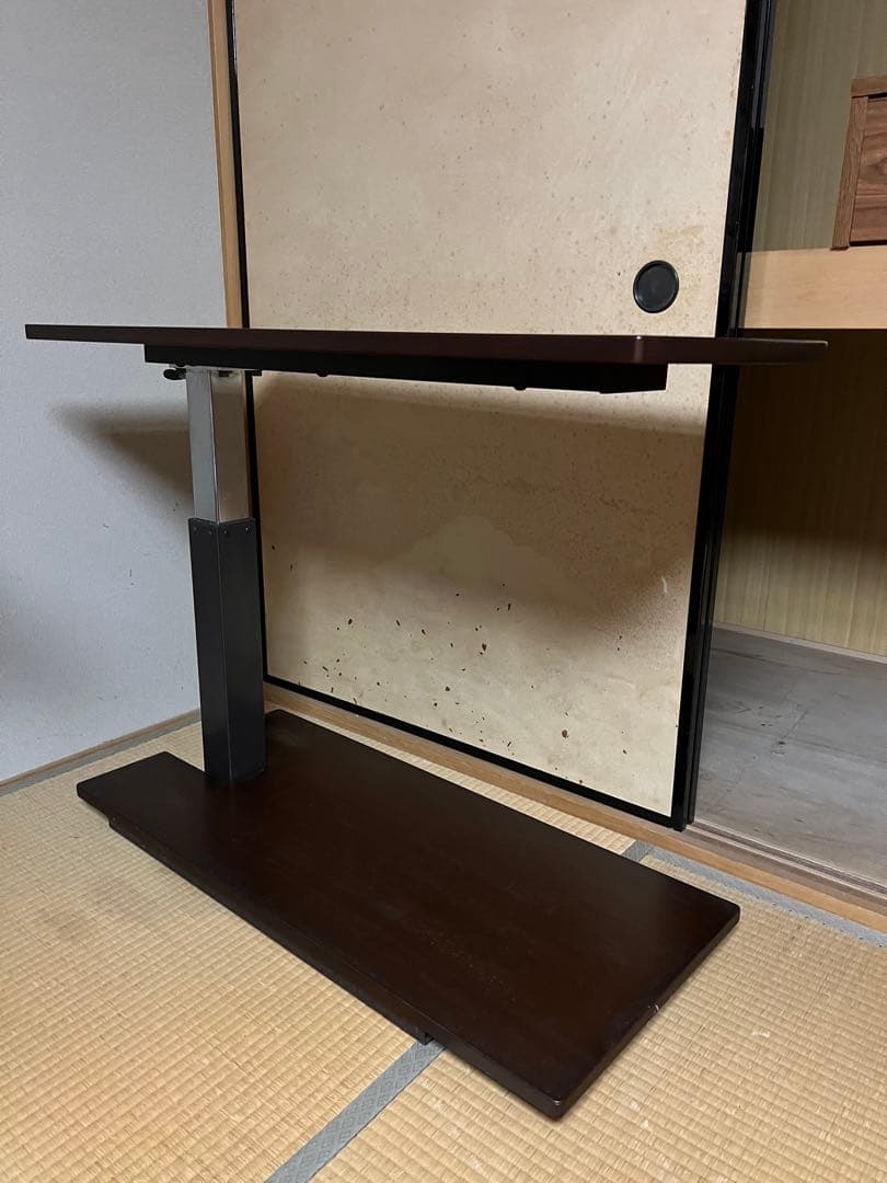 高さ調整可能 半月型テーブル ダークブラウン