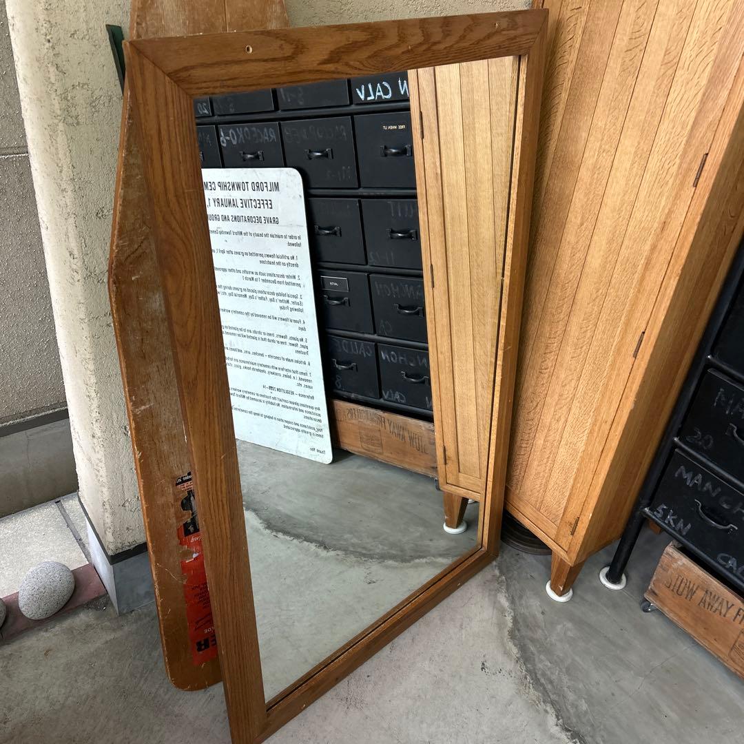 大きな ヴィンテージ ウッドミラー 立て掛け 鏡 Wood Miller 姿見