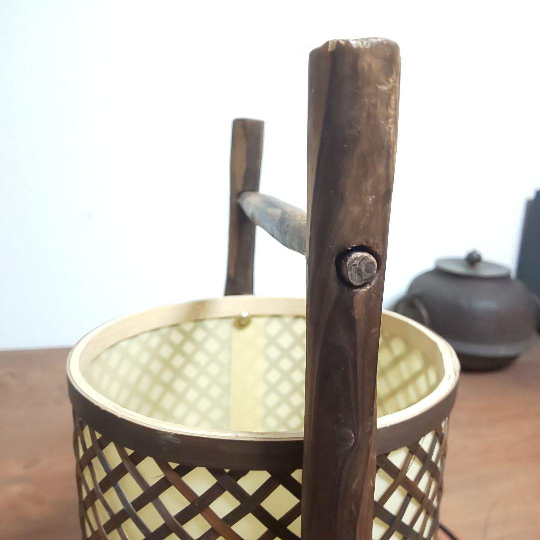 焼き杉 竹網 ランプ 和風 昭和レトロ ヴィンテージランプ 行燈 行灯