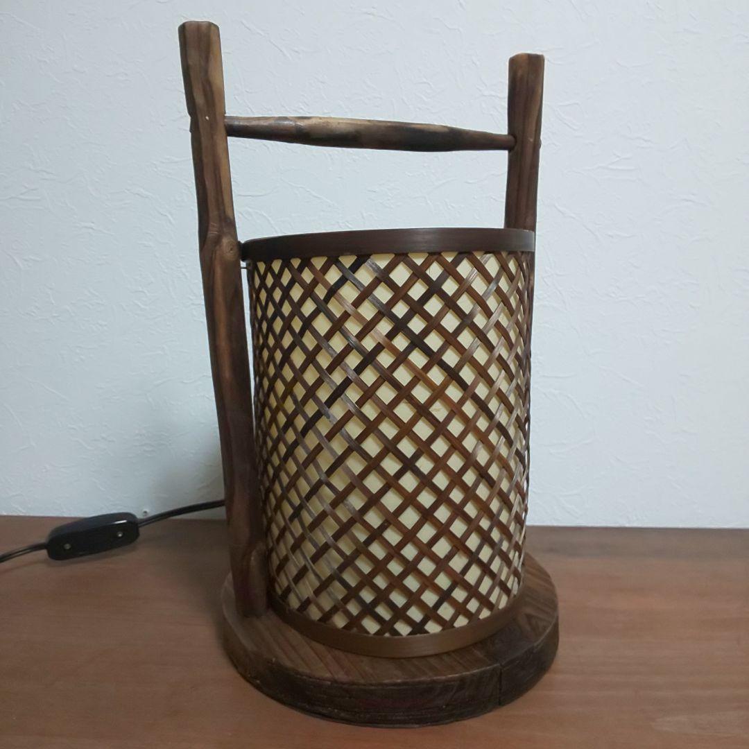 焼き杉 竹網 ランプ 和風 昭和レトロ ヴィンテージランプ 行燈 行灯