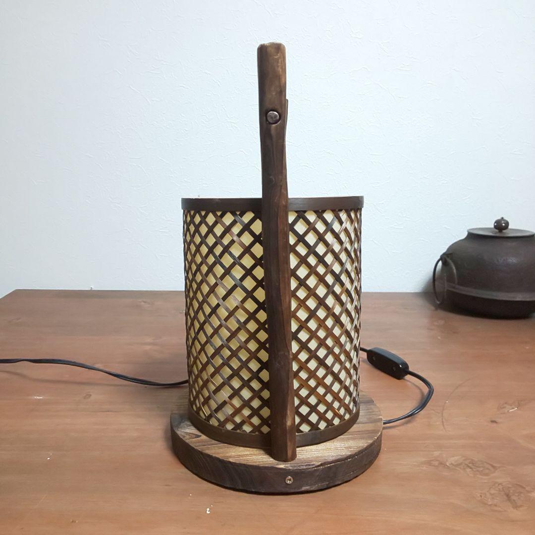 焼き杉 竹網 ランプ 和風 昭和レトロ ヴィンテージランプ 行燈 行灯