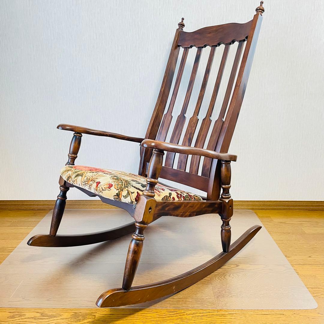 送料込 木製ロッキングチェア 花柄クッション アンティーク調 たのメル便