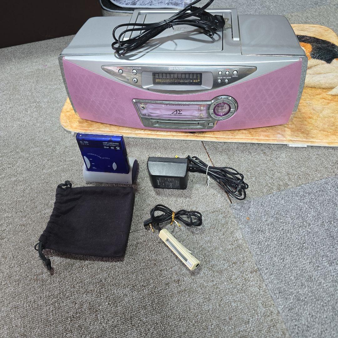 シャープ MDプレイヤー & ピンク CD/MD ラジカセ コンポ²　リモコン有