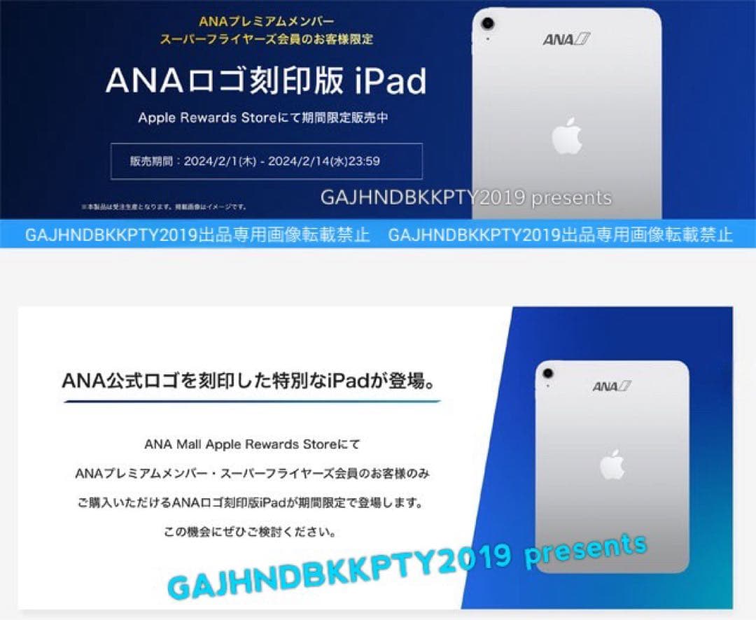 ANAプレミアムメンバー限定 ロゴ刻印 iPad Wi-Fi 64GB 全日空