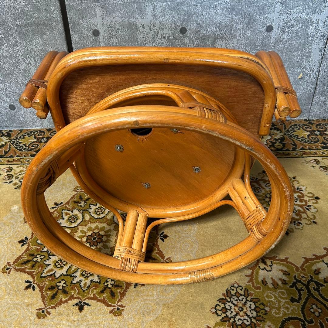 ꧁籐家具꧂回転式ラタン高座椅子&ガラステーブルセット アーム チェア クッション