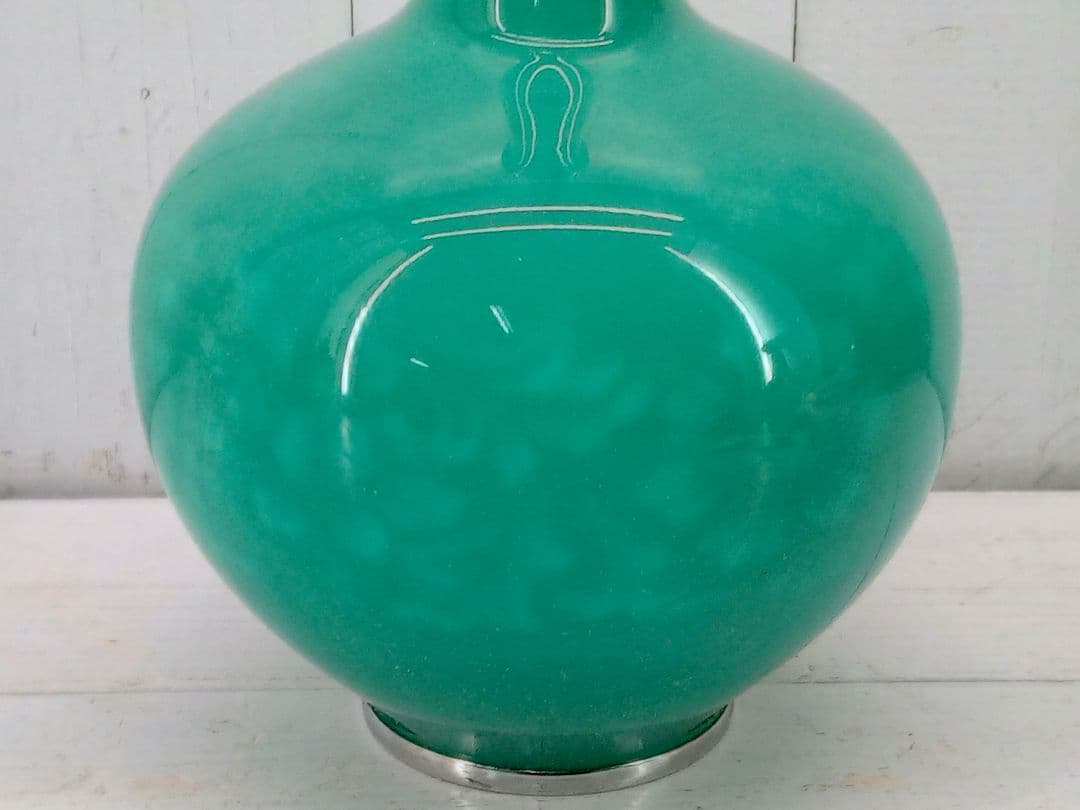 未使用品　花瓶　七宝焼　七寶翡翠釉唐草文花瓶　安藤七寶店造　共箱付　13445E