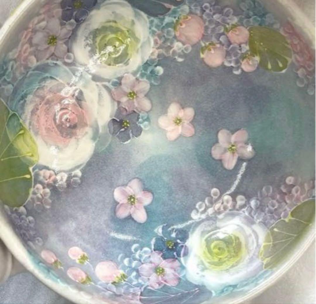 【新品未使用】ゆずりは工房 彩ばら花柄　預け鉢　　贈り物