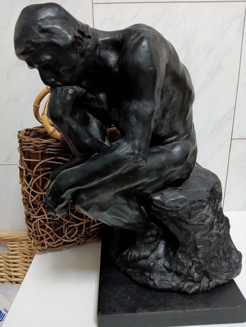 オーギュスト・ロダン稀少高さ４０センチ「考える人」モチーフ木彫美術彫刻飾り置物