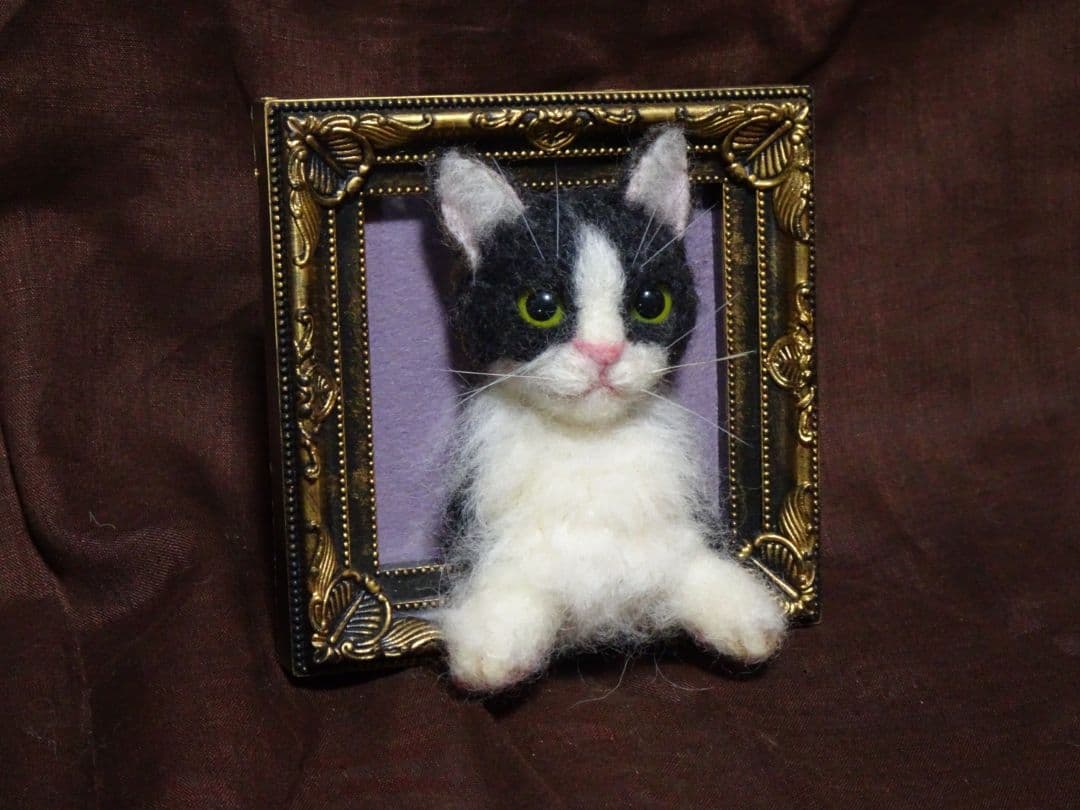 羊毛フェルト 猫のアート フレーム付き
